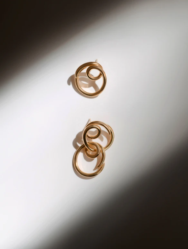 Sapir Bachar- Gold Sun earrings - Jewellery-jewelry-Jeryco Store- London- Earrings-gold vermeil-wedding earrings- mis matches earrings- swirl design earrings- 90s earrings- earrings for him- for her- gold earrings for birthday gift
