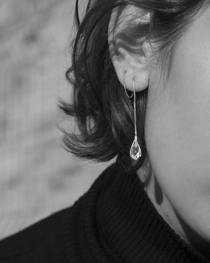 Knobbly Studio- Jewellery-jewelry-Jeryco Store- London- Earrings- quartz studs-gold vermeil-sterling silver chain-wedding minimalist earrings- quartz stud illusion earrings- 90s earrings- quartz Threader earring- threader earrings for birthday gift- quartz threader earrings for him -for her
